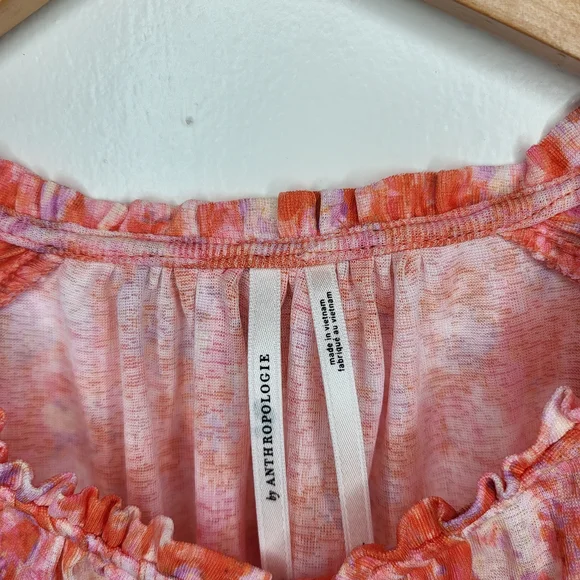 Anthropologie Pink and Orange Abstract Button-Front Blouse - Picture 4 of 12